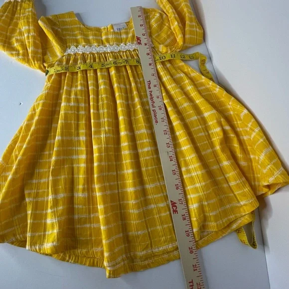 Falls Creek Kids Yellow Plaid Dress White Lace Peasant Cotton Dress size 3T - Picture 12 of 12